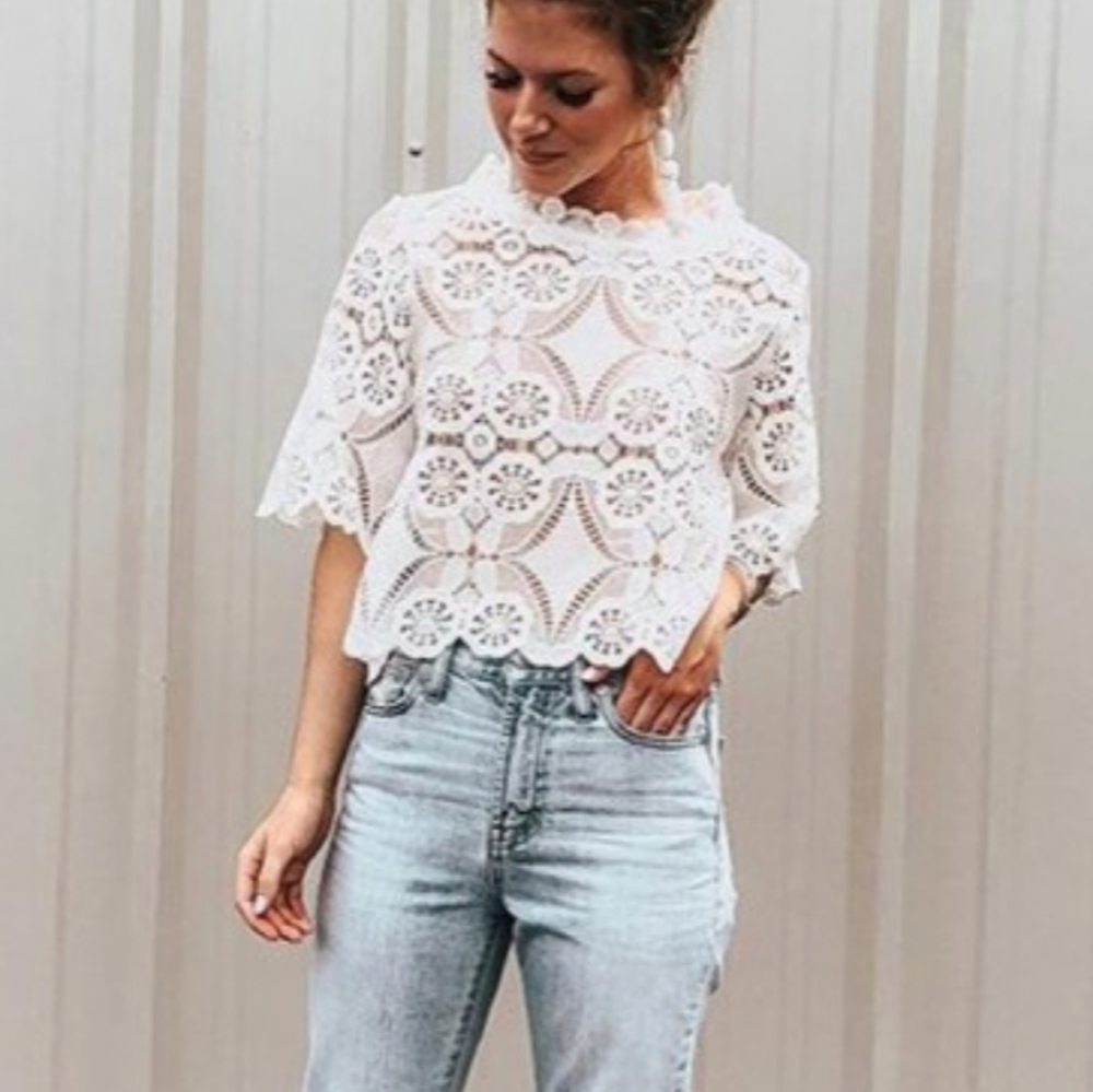 New Crochet Embroidered Lace top - Picture 3 of 8